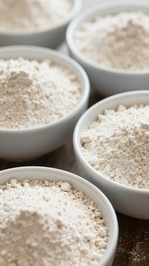 Close-up of gluten-free flour blends in bowls