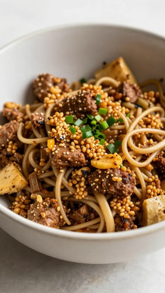 Bowl of gluten-free dinner leftovers, warm tones