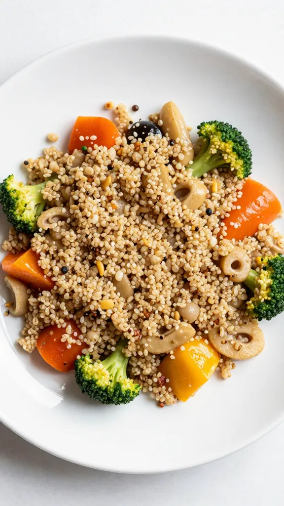 Gluten-free, low-sodium dinner plate with quinoa and veggies