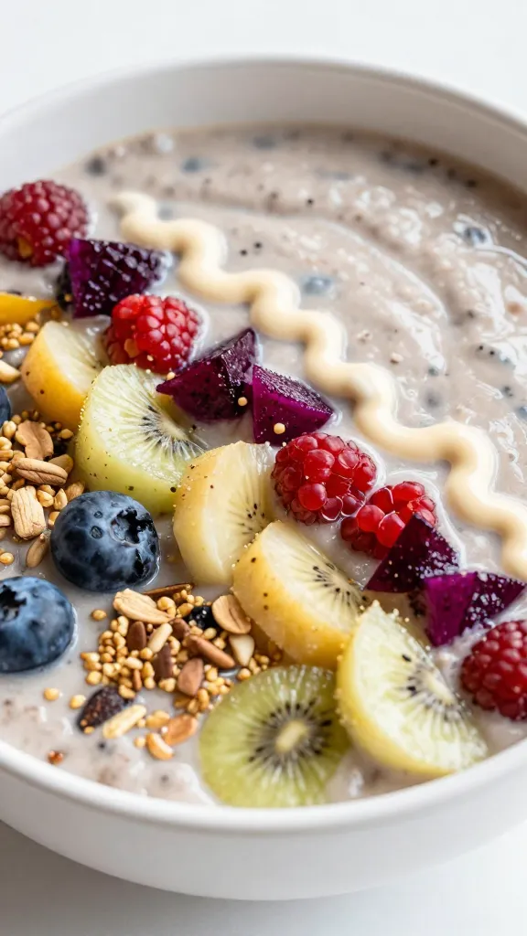 Colorful gluten-free smoothie bowl close-up