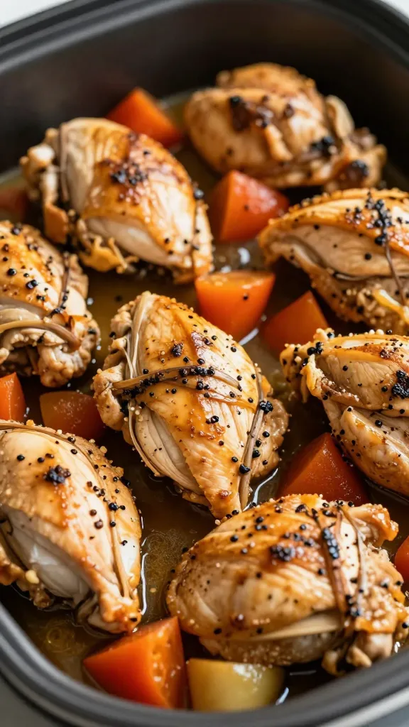 Gluten-free one-pan chicken and vegetables close-up shot