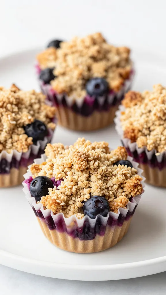 gluten-free berry crumble breakfast cups on white plate