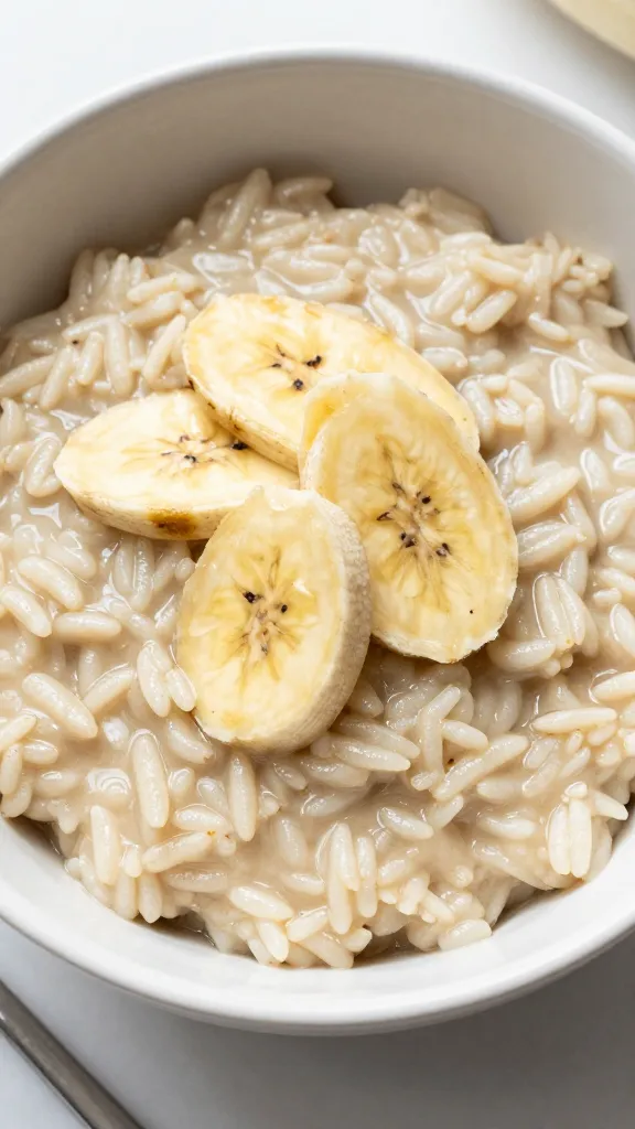 gluten-free banana bread rice pudding in bowl