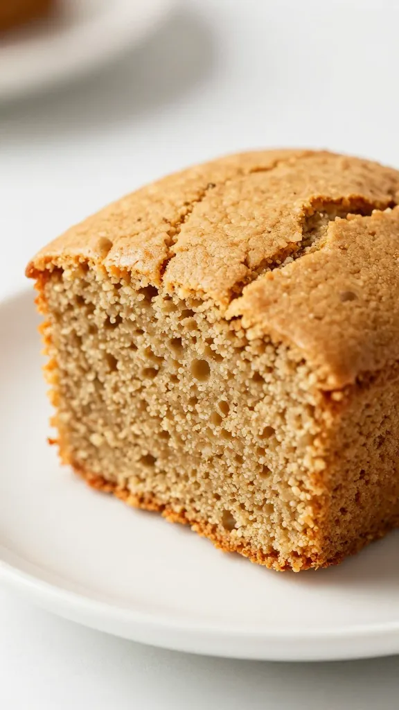Gluten-free tea cake on saucer, soft crumb close-up