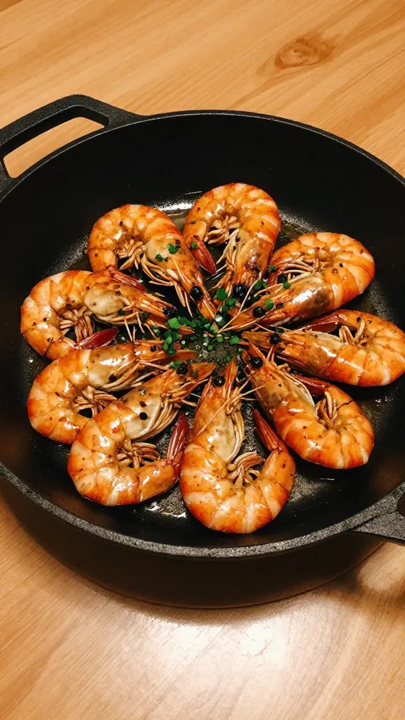 Cozy dinner scene with skillet on wooden table