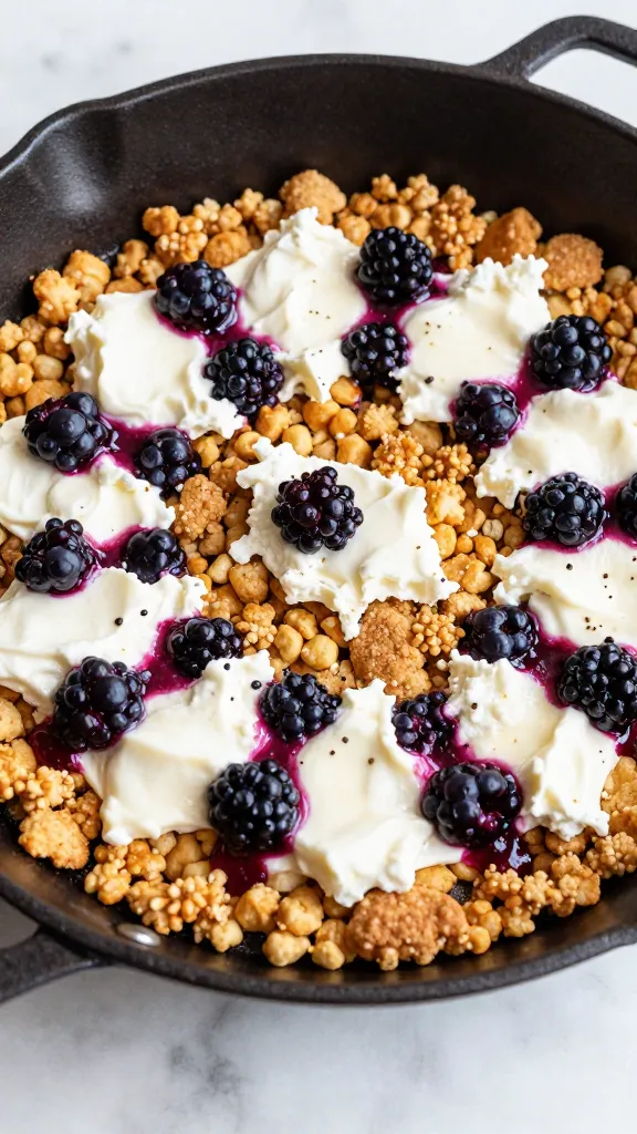 Blackberry Goat Cheese Breakfast Crisp in skillet