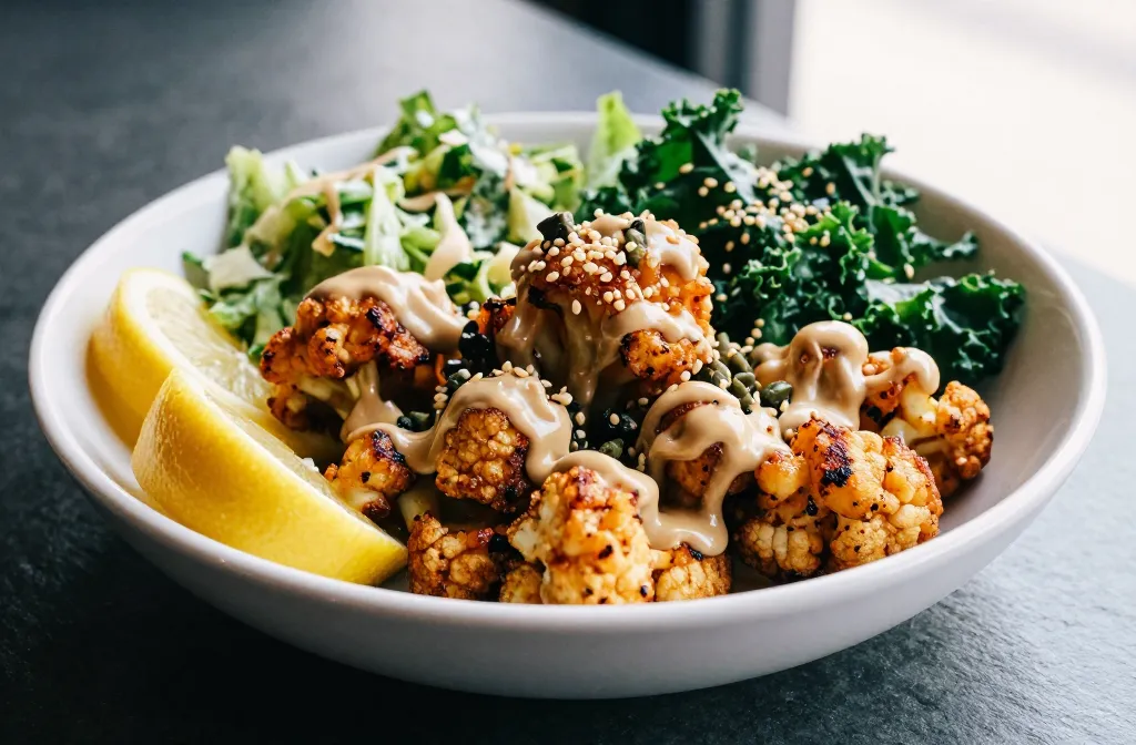 Crispy Cauliflower Tahini Caesar Bowls That Slay