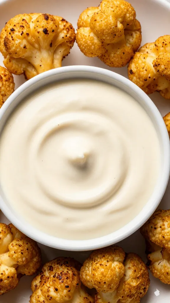 Tahini Caesar dressing bowl with golden cauliflower bites