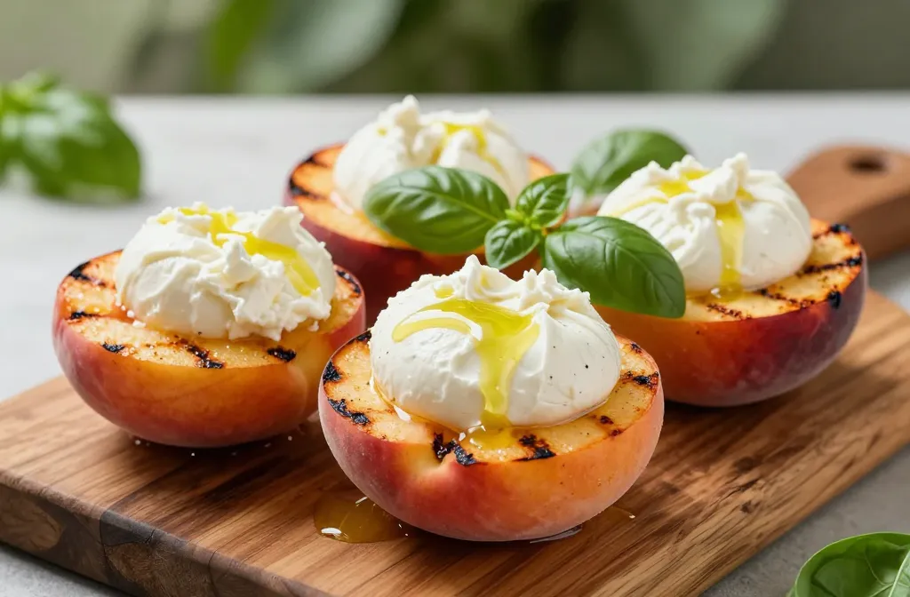 Grilled Peach Burrata Basil Platters: Summer Bliss on a Plate