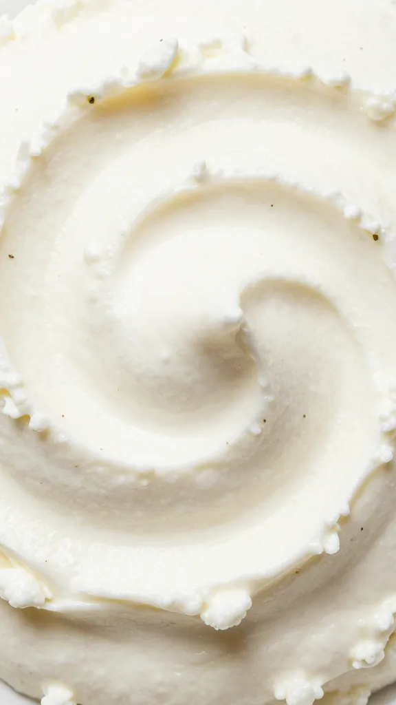 Close-up whipped cottage cheese texture, herb flecks