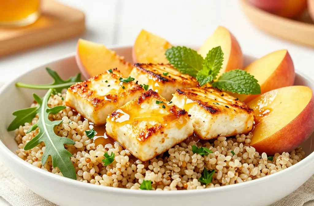 Crispy Hot Honey Halloumi Peach Bowls (Gluten-Free): Weeknight Wow