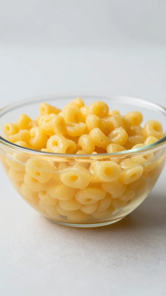 Side view of glassy polenta bowl, soft lighting