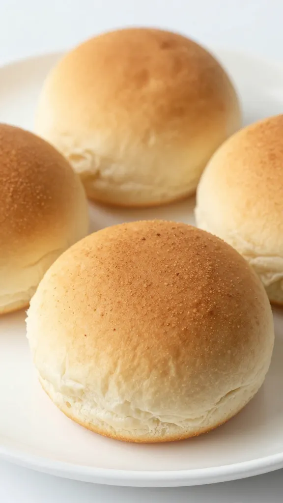 Soft gluten-free hamburger buns on white plate, close-up