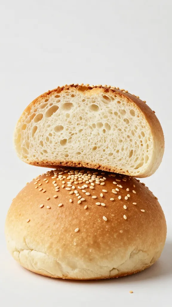 Buns cut open, sesame-free, visible soft crumb