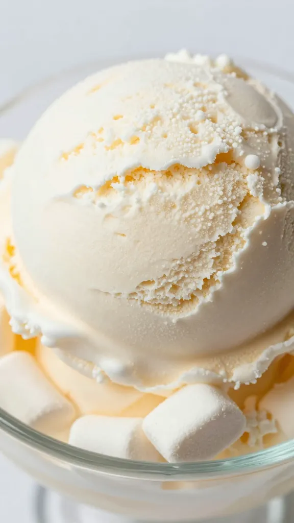 No churn marshmallow ice cream scoop close-up