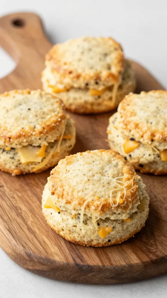 Savory gluten-free cheese scones on rustic cutting board