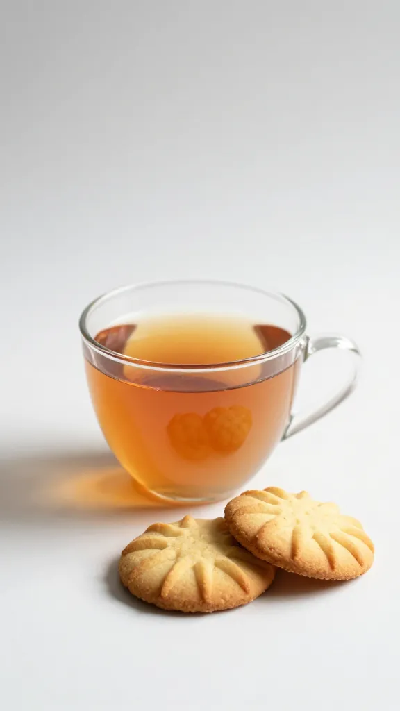 tea cup, shortbread cookies, soft morning light, minimal backdrop